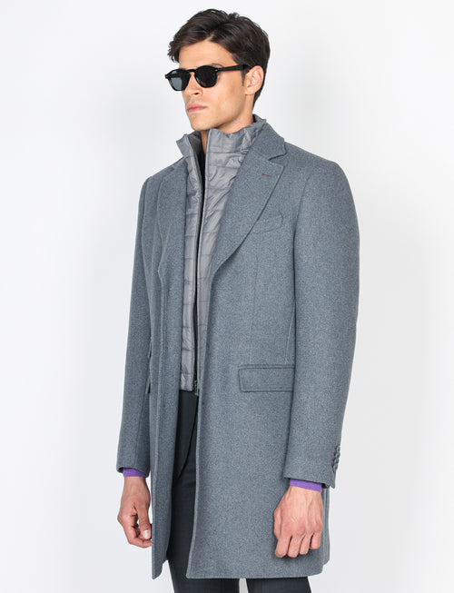 Cappotto in lana diagonale con pettorina |Colore:Grigio