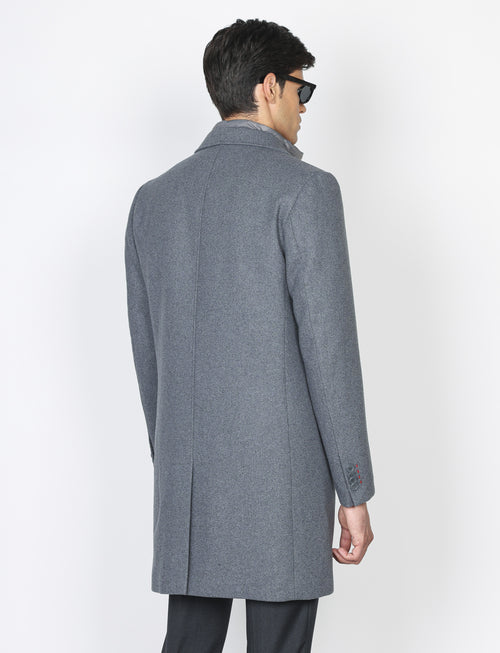 Cappotto in lana diagonale con pettorina |Colore:Grigio