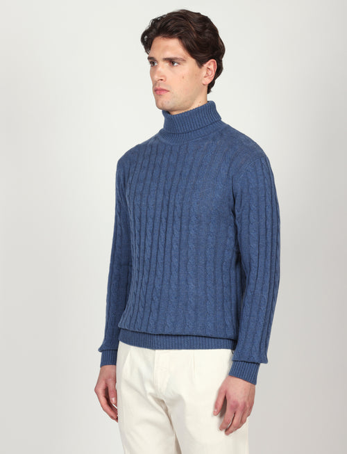 Dolcevita a trecce in lambswool |Colore:Azzurro