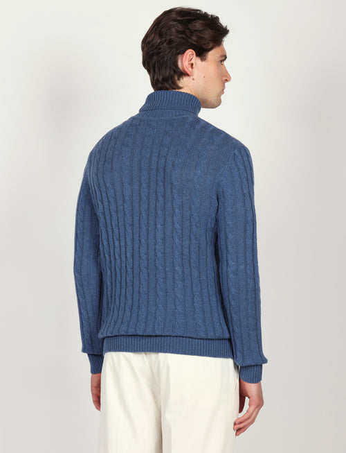 Dolcevita a trecce in lambswool |Colore:Azzurro