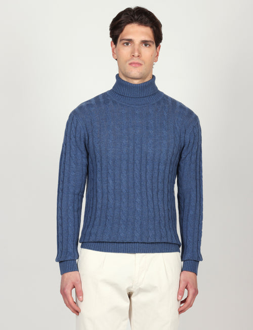 Dolcevita a trecce in lambswool |Colore:Azzurro