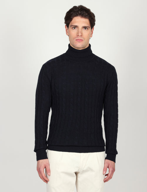 Dolcevita a trecce in lambswool |Colore:Blu