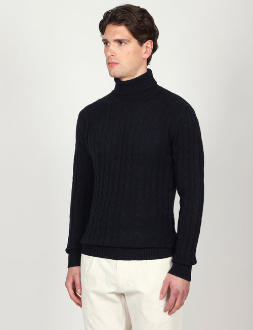 Dolcevita a trecce in lambswool |Colore:Blu