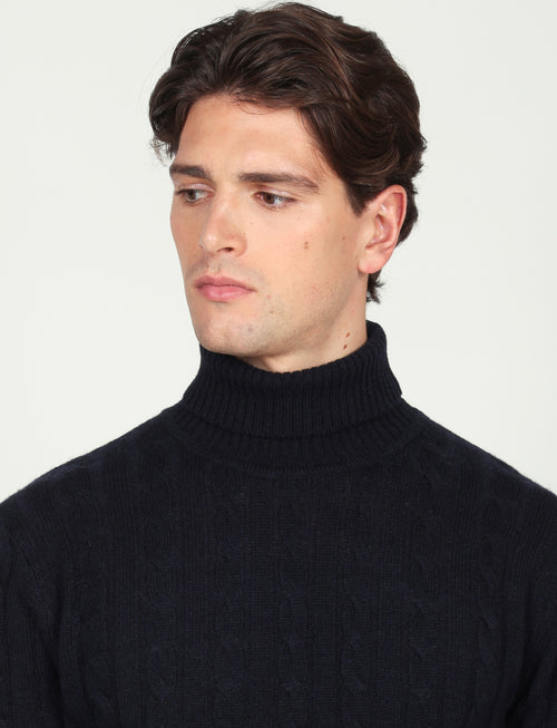Dolcevita a trecce in lambswool |Colore:Blu