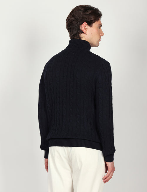 Dolcevita a trecce in lambswool |Colore:Blu