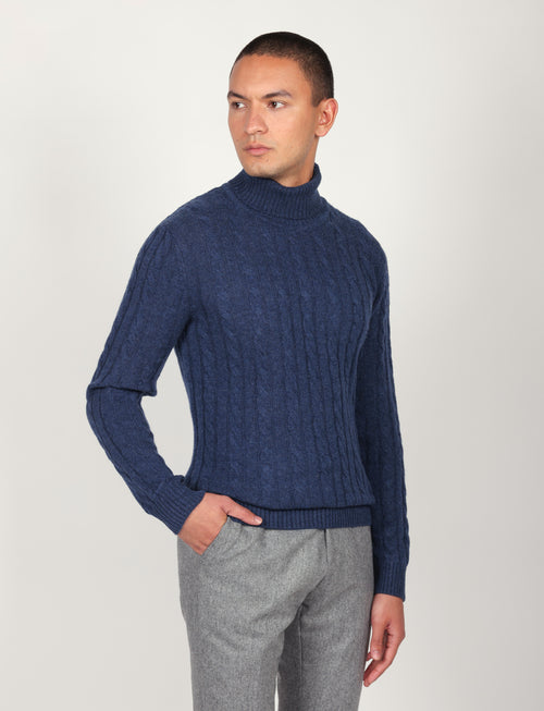 Dolcevita a trecce in lambswool |Colore:Bluette