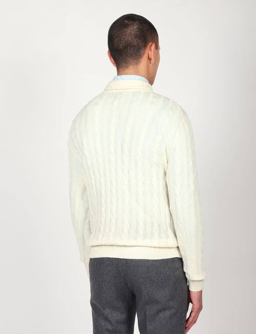 Dolcevita a trecce in lambswool |Colore:Panna