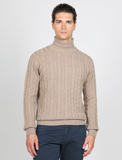 Dolcevita a trecce in lambswool |Colore:Beige