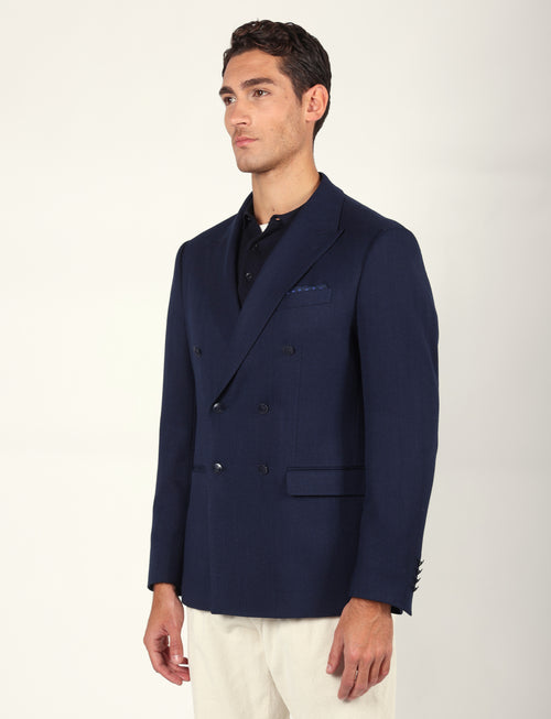 Giacca doppiopetto in tessuto spigato |Colore:Blu