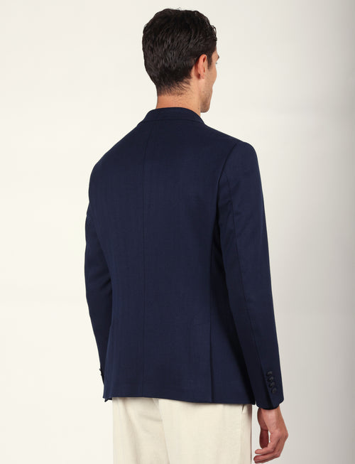 Giacca doppiopetto in tessuto spigato |Colore:Blu