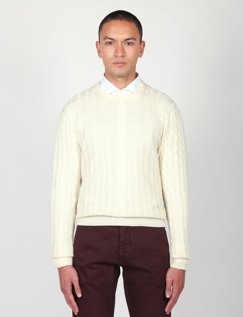 Maglia girocollo a trecce in lana lambswool |Colore:Panna