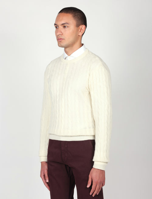 Maglia girocollo a trecce in lana lambswool |Colore:Panna