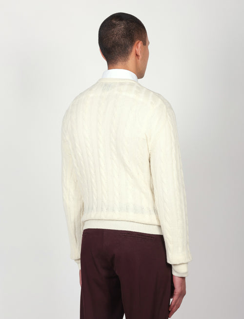 Maglia girocollo a trecce in lana lambswool |Colore:Panna