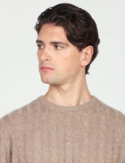 Maglia girocollo a trecce in lana lambswool |Colore:Beige