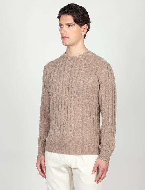 Maglia girocollo a trecce in lana lambswool |Colore:Beige