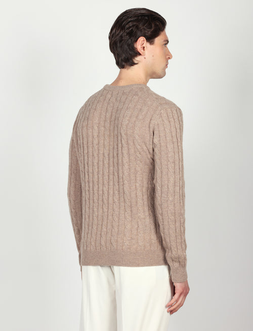 Maglia girocollo a trecce in lana lambswool |Colore:Beige