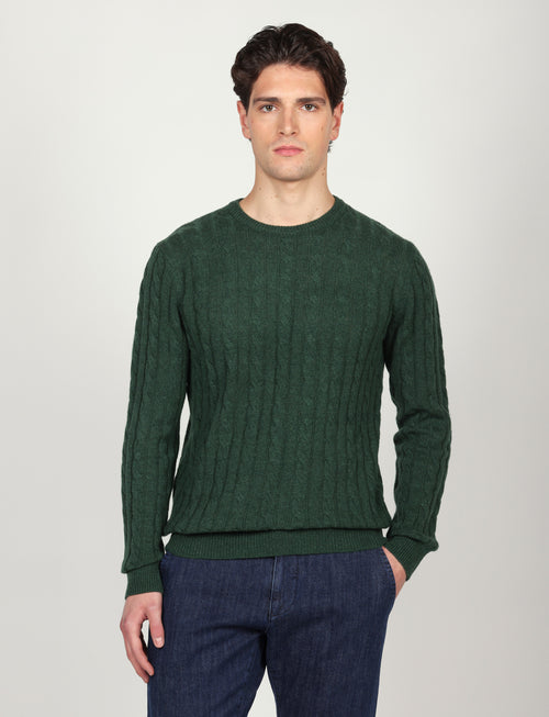 Maglia girocollo a trecce in lana lambswool |Colore:Verde inglese