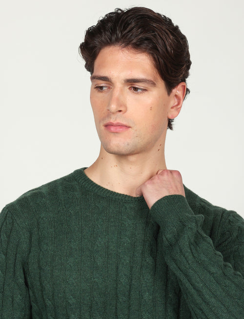 Maglia girocollo a trecce in lana lambswool |Colore:Verde inglese