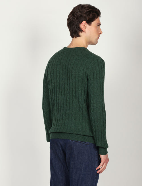 Maglia girocollo a trecce in lana lambswool |Colore:Verde inglese
