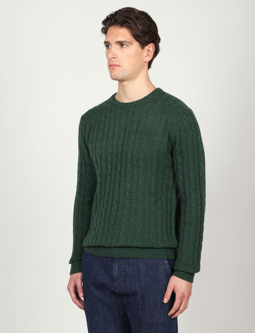 Maglia girocollo a trecce in lana lambswool |Colore:Verde inglese