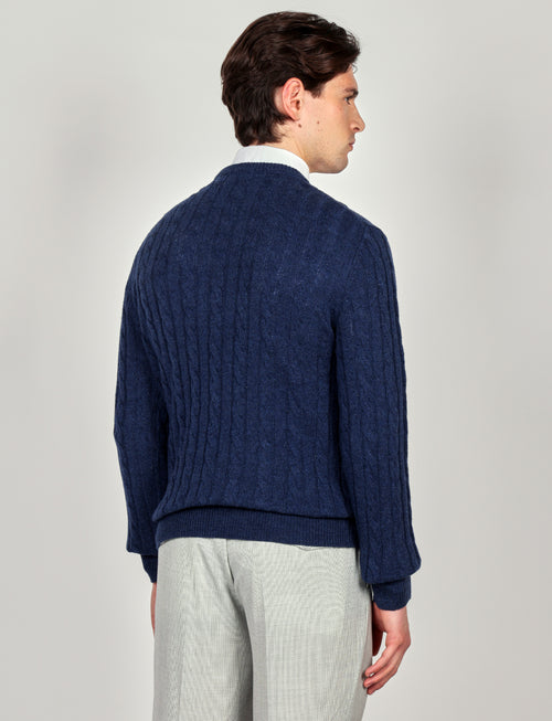 Maglia girocollo a trecce in lana lambswool |Colore:Bluette