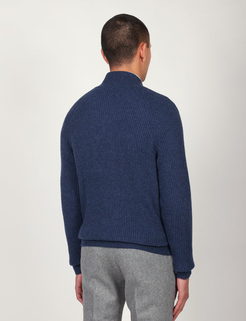Cardigan a coste inglesi in lana lambswool |Colore:Bluette