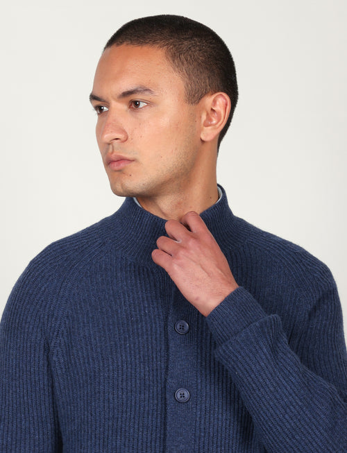 Cardigan a coste inglesi in lana lambswool |Colore:Bluette