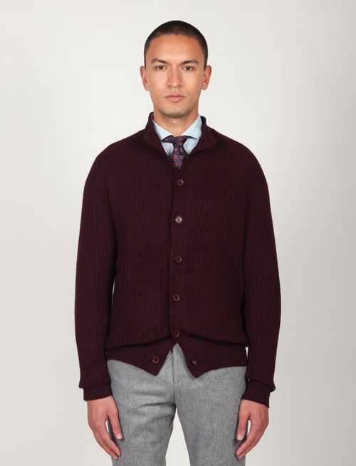 Cardigan a coste inglesi in lana lambswool |Colore:Bordo