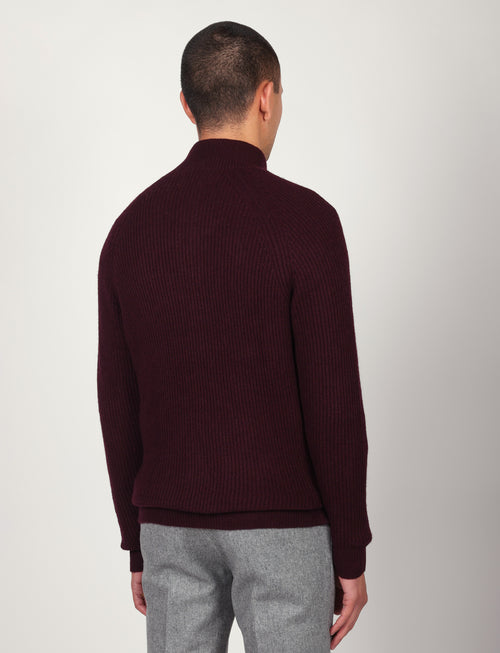 Cardigan a coste inglesi in lana lambswool |Colore:Bordo