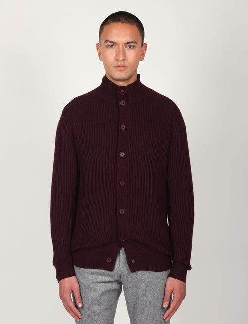 Cardigan a coste inglesi in lana lambswool |Colore:Bordo