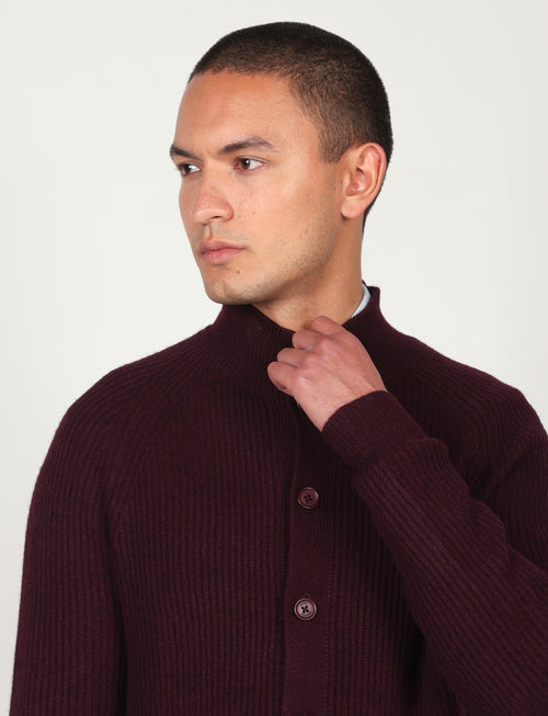 Cardigan a coste inglesi in lana lambswool |Colore:Bordo
