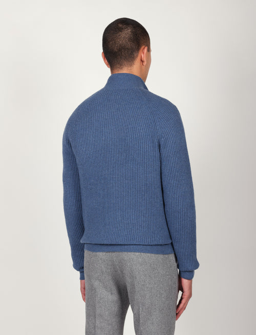 Cardigan a coste inglesi in lana lambswool |Colore:Azzurro