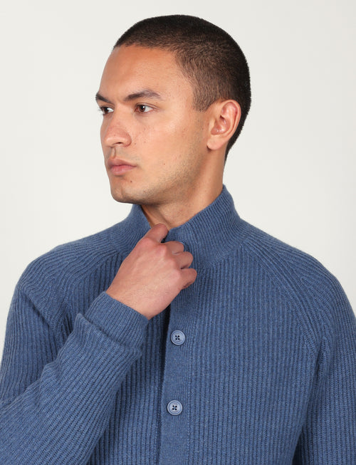 Cardigan a coste inglesi in lana lambswool |Colore:Azzurro