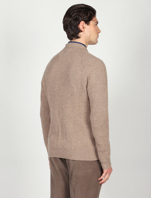Cardigan a coste inglesi in lana lambswool |Colore:Beige