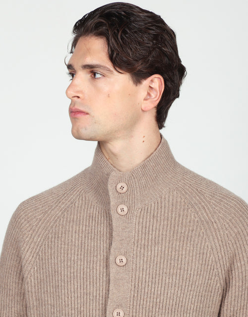 Cardigan a coste inglesi in lana lambswool |Colore:Beige