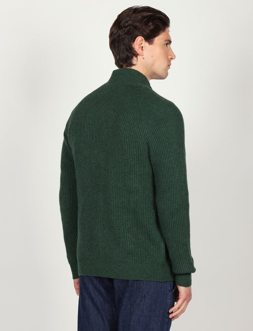 Cardigan a coste inglesi in lana lambswool |Colore:Verde inglese