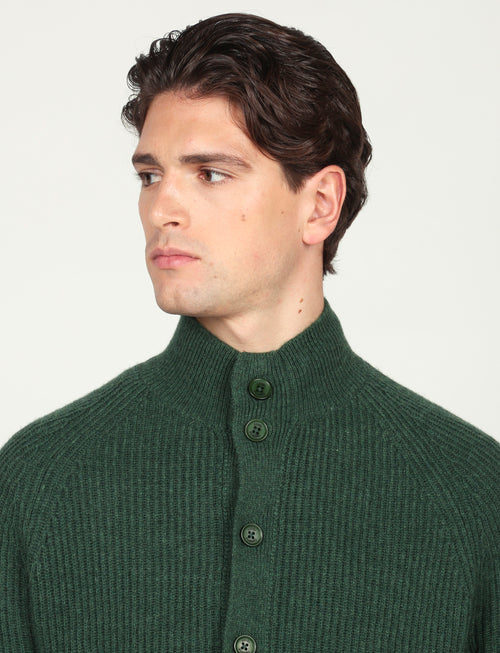 Cardigan a coste inglesi in lana lambswool |Colore:Verde inglese