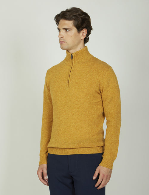 Maglia a mezza zip in lambswool moulinè |Colore:Ocra