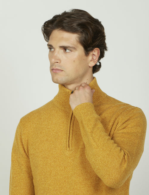 Maglia a mezza zip in lambswool moulinè |Colore:Ocra