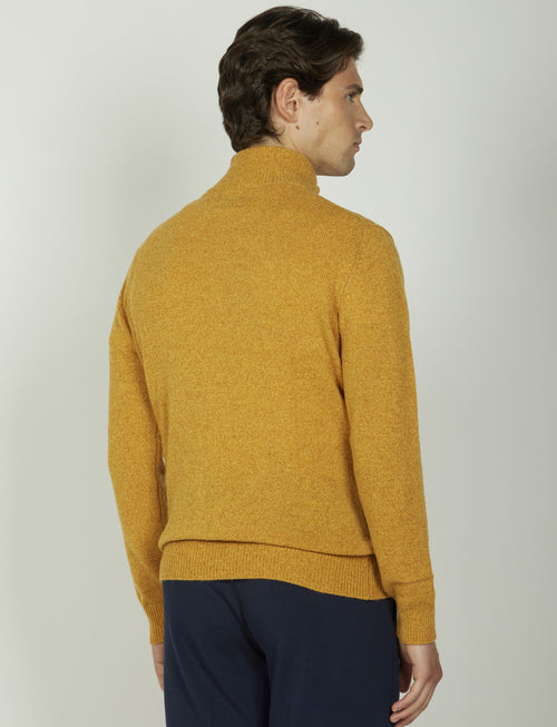 Maglia a mezza zip in lambswool moulinè |Colore:Ocra