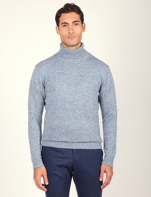 Dolcevita in lambswool moulinè |Colore:Celeste