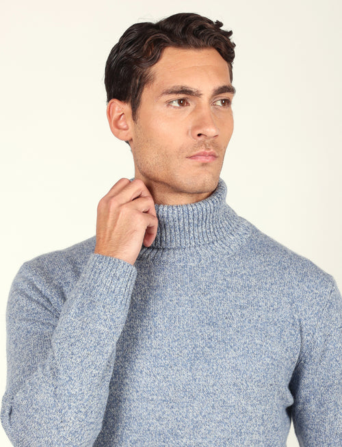 Dolcevita in lambswool moulinè |Colore:Celeste