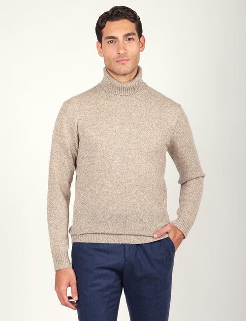 Dolcevita in lambswool moulinè |Colore:Beige