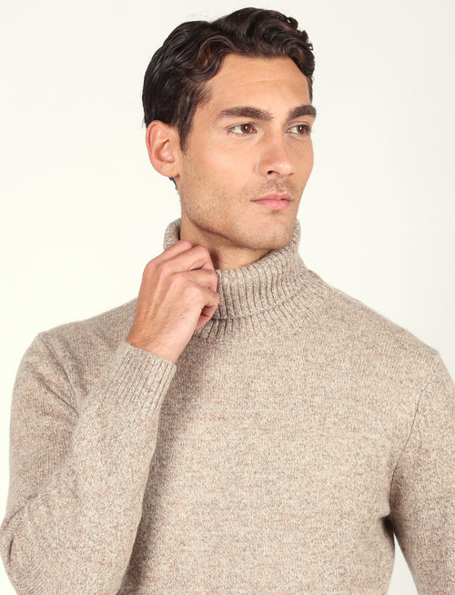 Dolcevita in lambswool moulinè |Colore:Beige