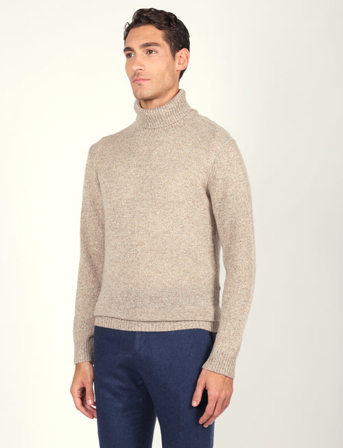 Dolcevita in lambswool moulinè |Colore:Beige