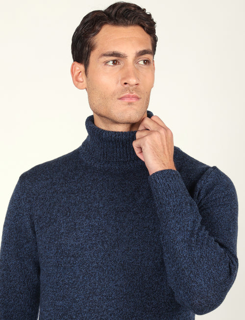 Dolcevita in lambswool moulinè |Colore:Blu