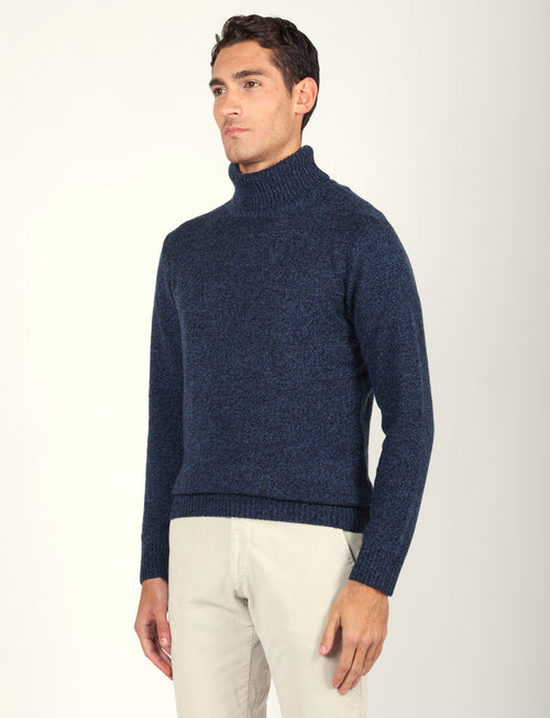 Dolcevita in lambswool moulinè |Colore:Blu