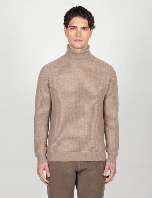 Dolcevita a costa inglesi in lana lambswool |Colore:Beige