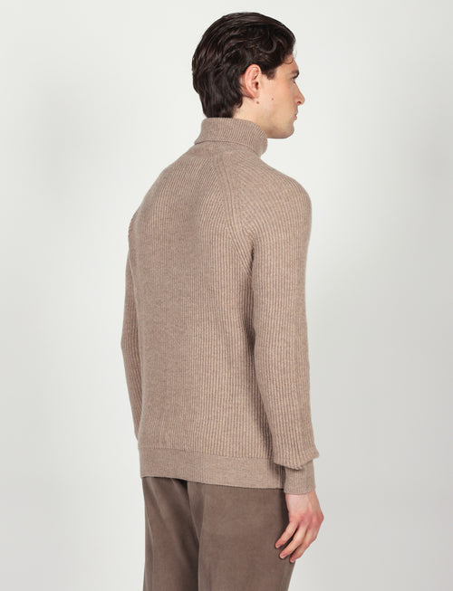 Dolcevita a costa inglesi in lana lambswool |Colore:Beige