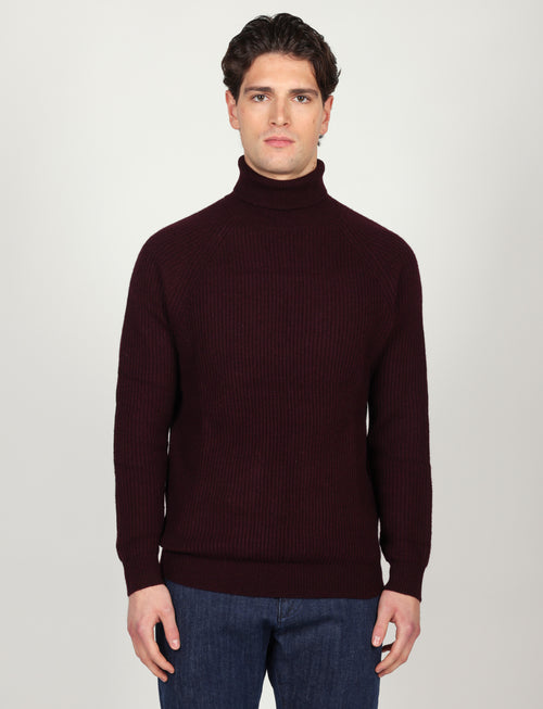 Dolcevita a costa inglesi in lana lambswool |Colore:Bordo